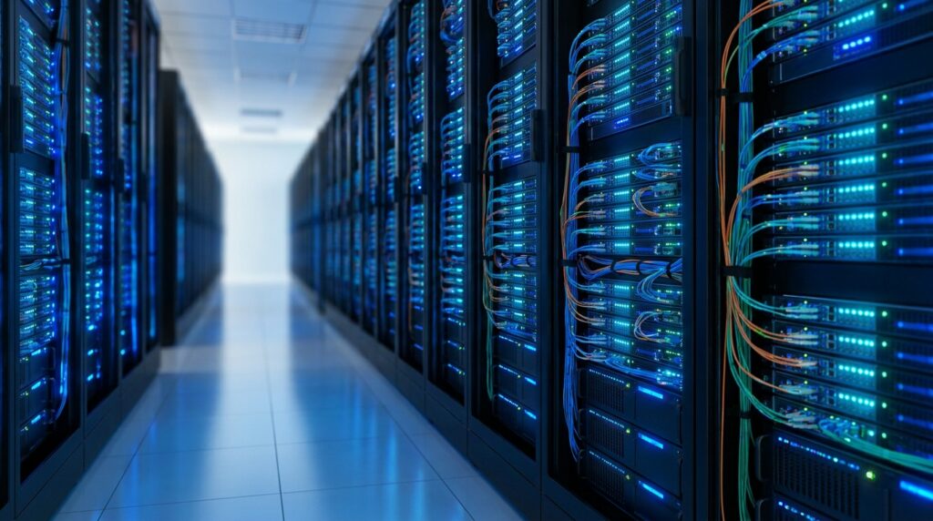 Datacenter moderno com servidores em operação