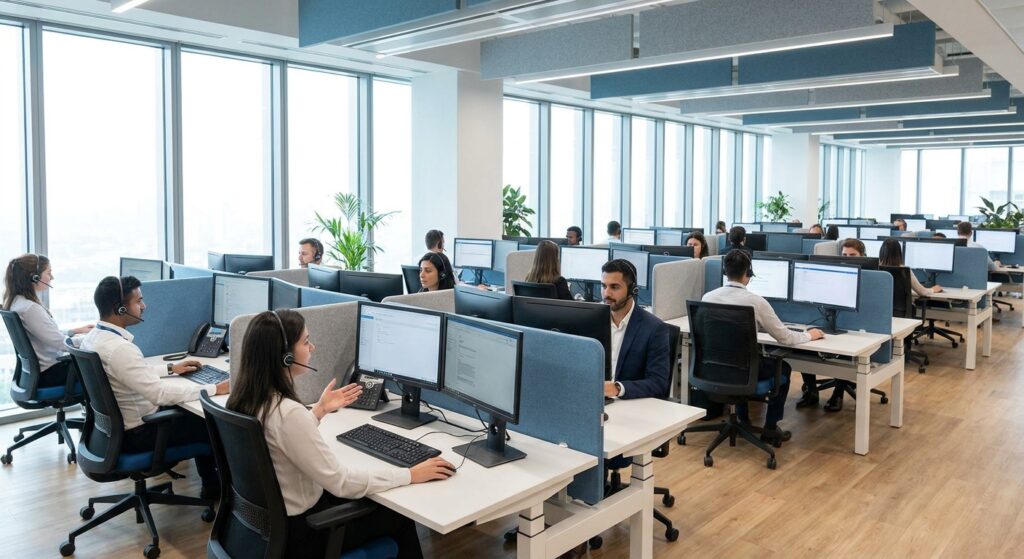Equipe de call center corporativo em atendimento